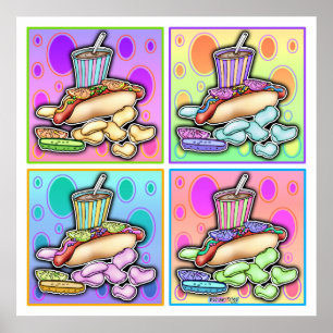 Poster, Prints - Pop Art Hot Dog mit Chips & a Dr. Poster