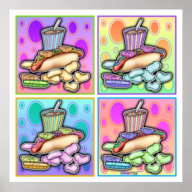 Poster, Prints - Pop Art Hot Dog mit Chips & a Dr. Poster (Vorne)
