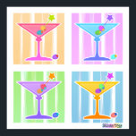 Poster, Prints - Retro Pop Art Martinis Poster<br><div class="desc">Four Fun,  Colorful Pop Art Martinis gegen ein Retro,  50er Kunst Pastellfarben in einem klassischen Pop Art Quad. Nutzen Sie die Anpassungsfunktionen,  um Ihren Einkauf mit eigenen Texten oder Fotos zu personalisieren!</div>