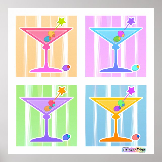 Poster, Prints - Retro Pop Art Martinis Poster (Vorne)