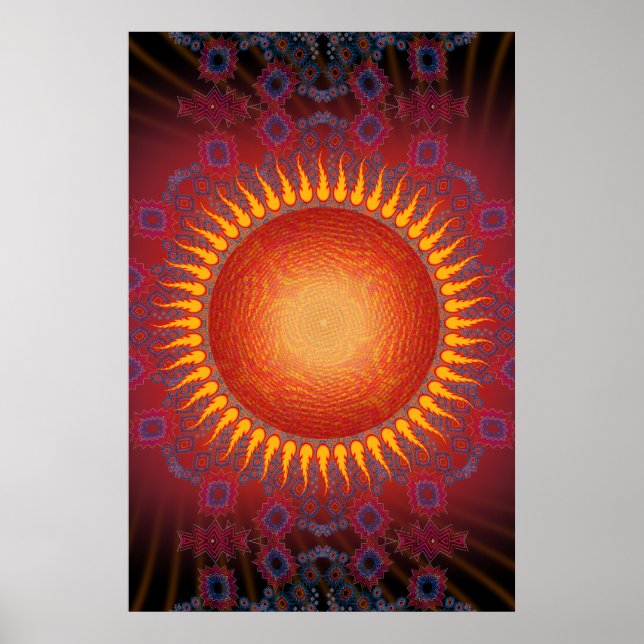 Poster: Psychedelische Sonne: Spiral-Fraktal Desig Poster (Vorne)