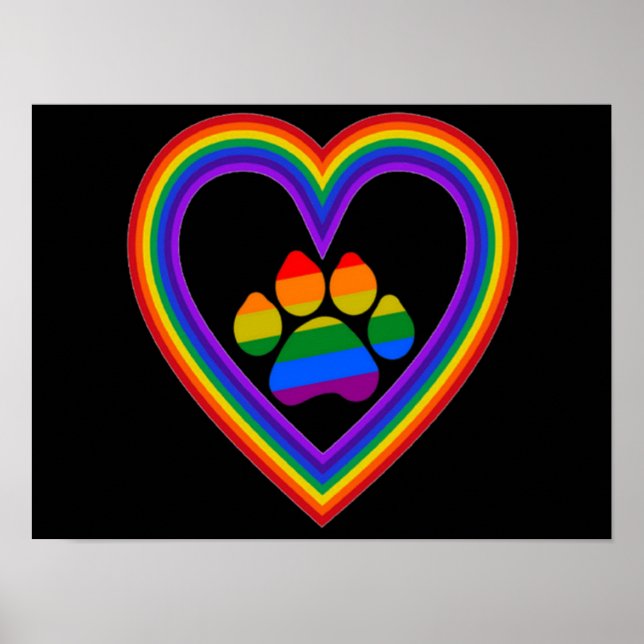 Poster Regenbogenherz mit Pfote (Vorne)