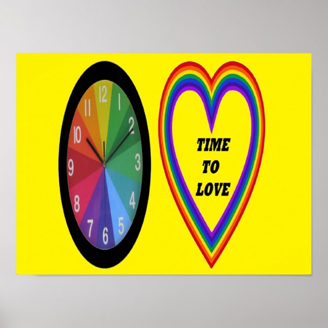 Poster Regenbogenuhr mit Herzzeit bis Liebe (Vorne)