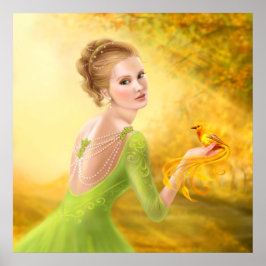 Poster Schöne Romantikerin und Fantasievogel