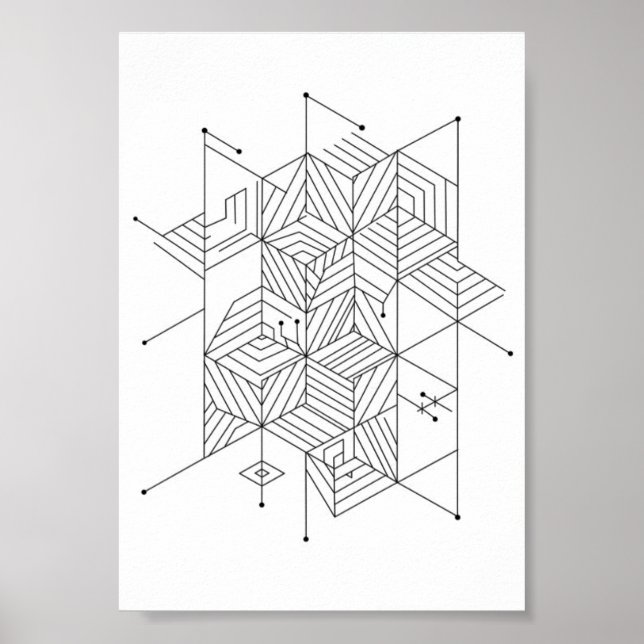 Poster Schwarz-Weiß-Geometrisches Muster (Vorne)