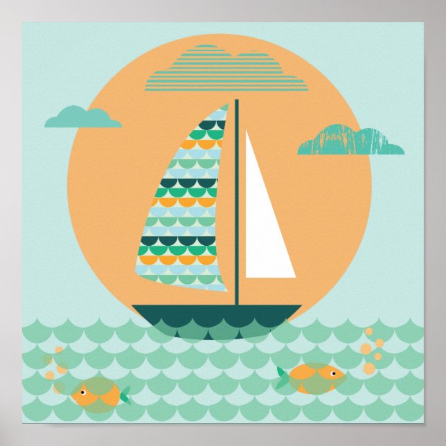 Poster, Segelboot, Kinderzimmer, Bild, Druck Poster (Vorne)