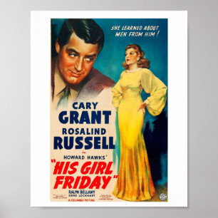 Poster Sein Mädchen Freitag Cary Grant Rosalind Ru