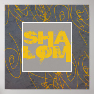 Poster Shalom auf abstrakter und gelber Kunst