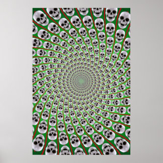 Poster: Skull Spiral: Trippy Design: Green & Red Poster