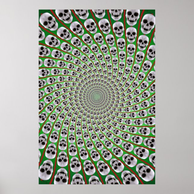 Poster: Skull Spiral: Trippy Design: Green & Red Poster (Vorne)