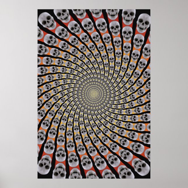 Poster: Skull Spirale: Trippy Design: Red Yellow Poster (Vorne)
