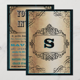 Poster-Stil Gold Metallisch Schwarze Vintage-Hochz Einladung