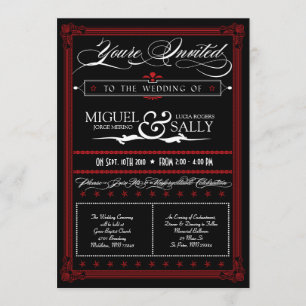 Poster-Stil rote & schwarze DIY-Hochzeitseinladung Einladung
