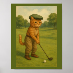 POSTER Stilvolle Katze spielt Golf personalisiert 