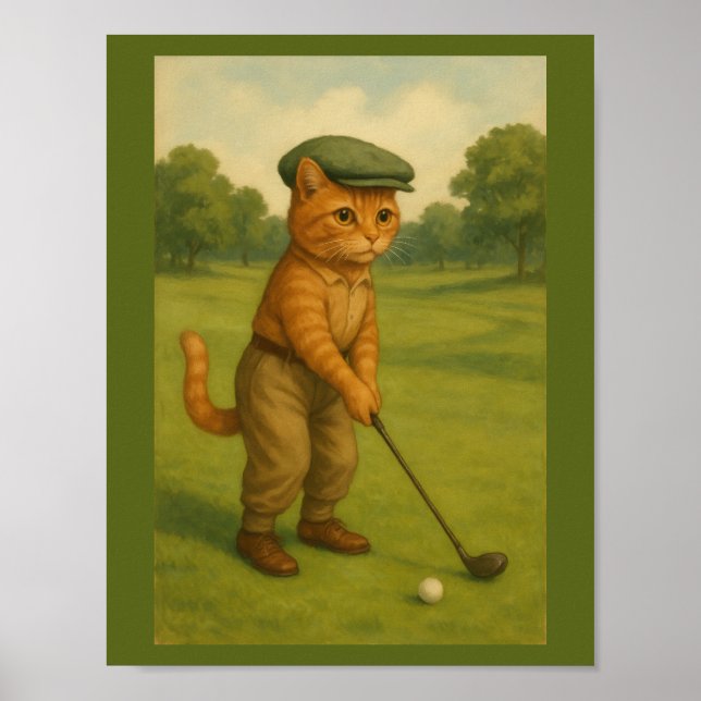 POSTER Stilvolle Katze spielt Golf personalisiert  (Vorne)