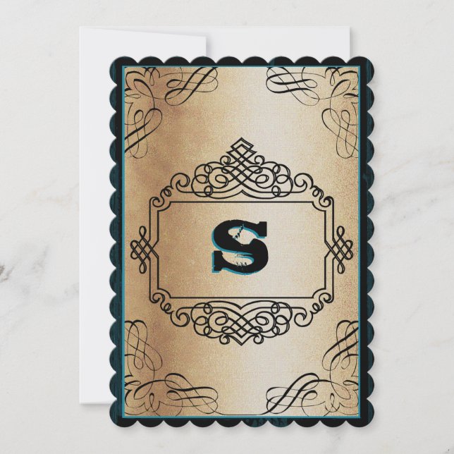 Poster Style Gold Metallic Black Vintage Hochzeit Einladung (Vorderseite)