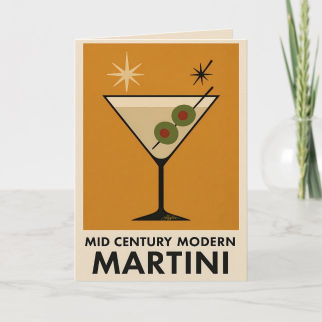 Poster Style Mid Century Modern Martini Karte (Vorderseite)