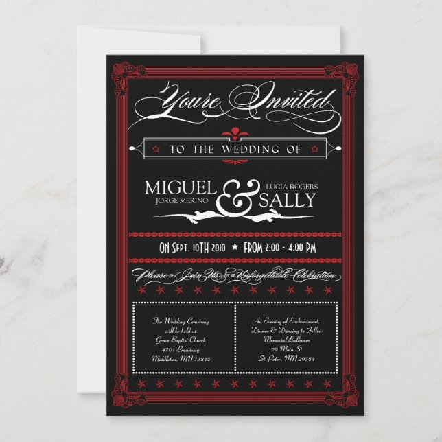 Poster Style Red & Black DIY Einladung Hochzeit (Vorderseite)