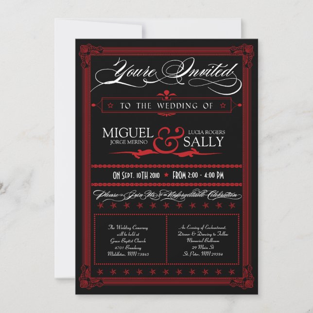 Poster Style Red & Black DIY Einladung Hochzeit (Vorderseite)