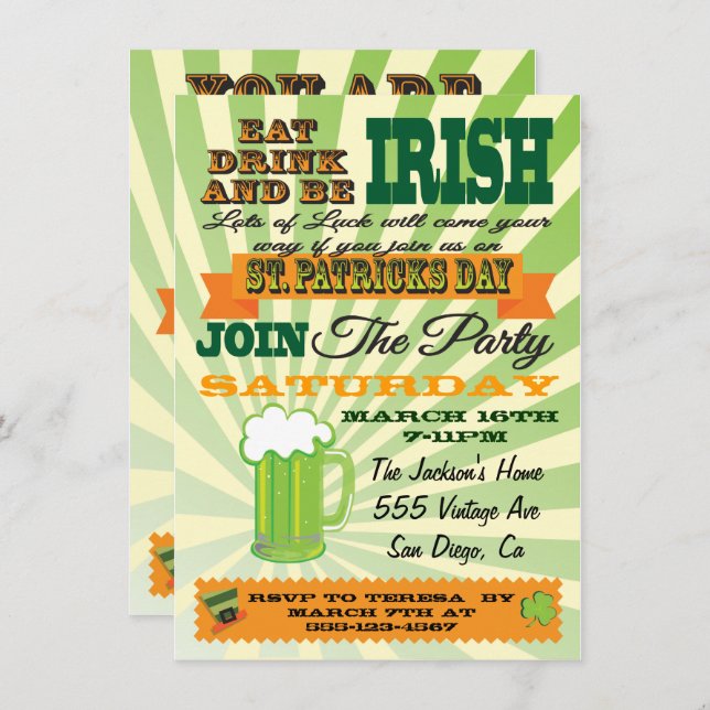 Poster Style St. Patrick's Day Party Einladung (Vorne/Hinten)