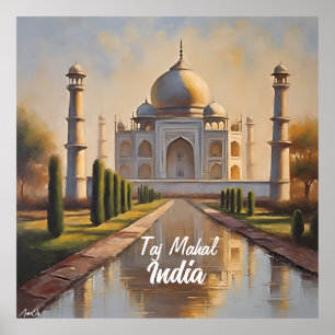 Poster   Taj Mahal, Indien   Öl   AI-Inhalt