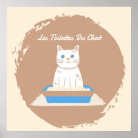 Poster, Toiletten aus Chat, weiße Katze