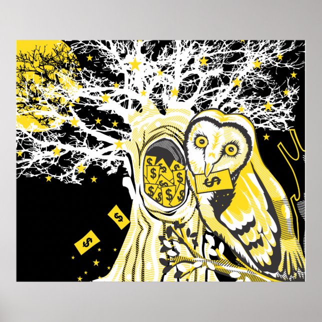 Poster – Urban Tree Owl & Wealth Surreal Pop-Art (Vorne)
