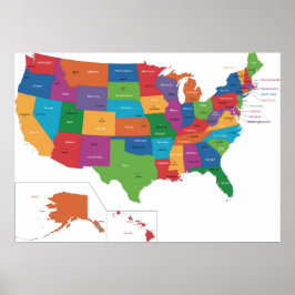 Poster - USA mit Hauptstadt Cities