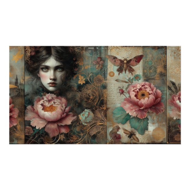 Poster Viktorianische Französische Peony Rose Ephe (Vorne)