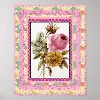 Poster Vintag Art Blume rosa mit Rahmen