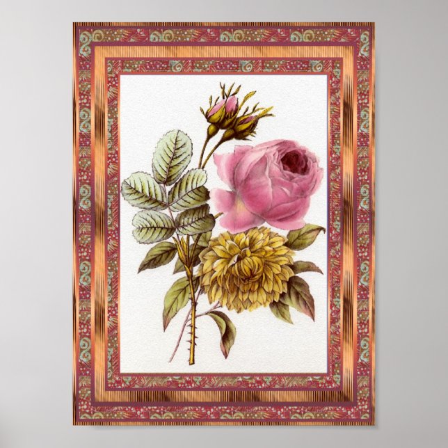 Poster Vintag Art Blume rosa mit Rahmen (Vorne)