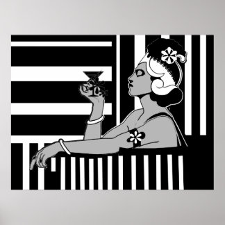 Poster Vintag Art Deco Strip Schwarz-weiß