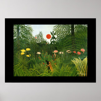 Poster Vintag Art man attaque par un jaguar