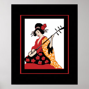 Poster Vintage Art Geisha & Shamisen