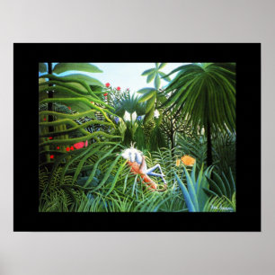 Poster Vintage Art Pferd wird von einem Jaguar ang