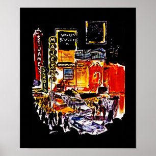 POSTER VINTAGER NEW YORK CITY THEATER DISTRICT