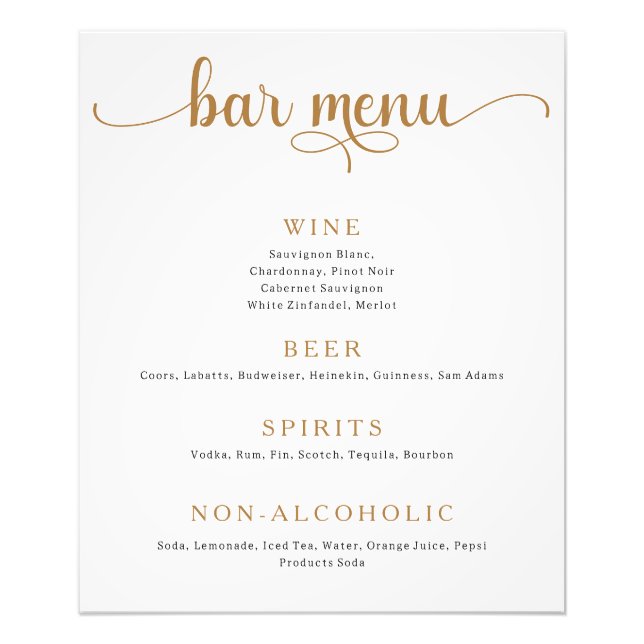 Poster vom "Gold and Off White Wedding Bar Menu" (Vorne)