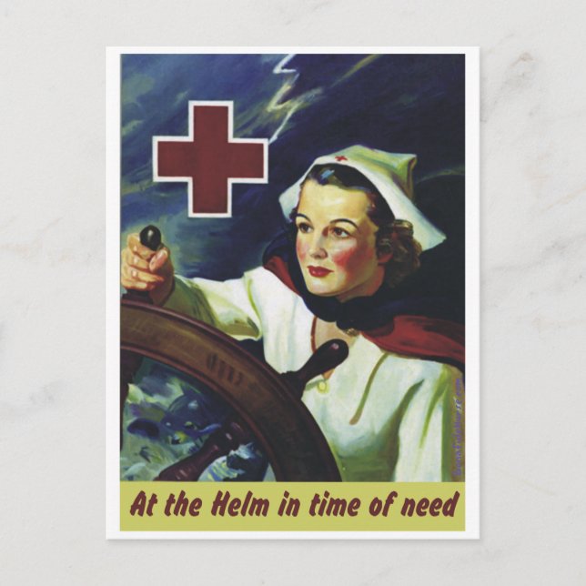 Poster vom Roten Kreuz - Krankenschwester am Helm Postkarte (Vorderseite)