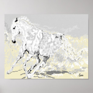 Poster : Weißer Stallion in Bewegung