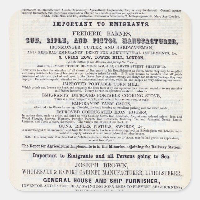 Poster-Werbung für Emigranten Quadratischer Aufkleber (Vorderseite)