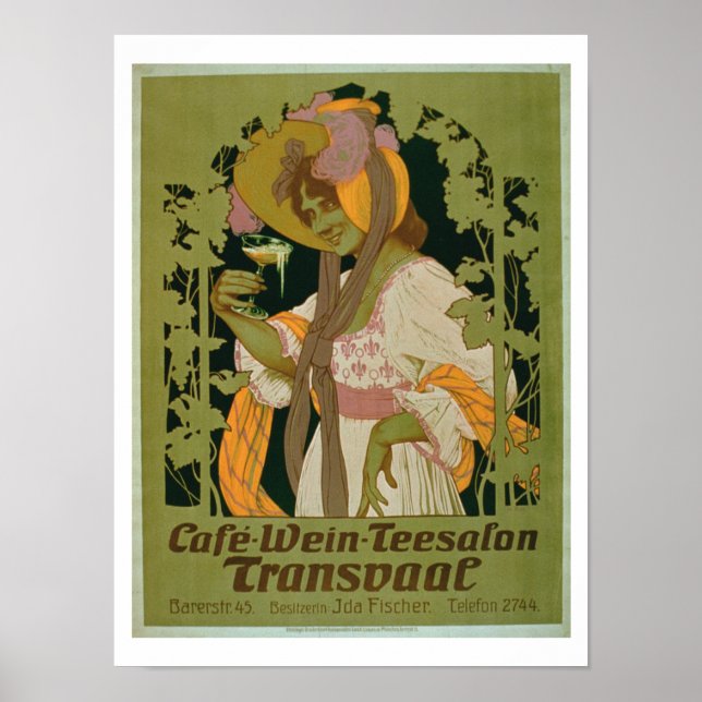 Poster Werbung "Transvaal" ein Kaffee, Wein und (Vorne)