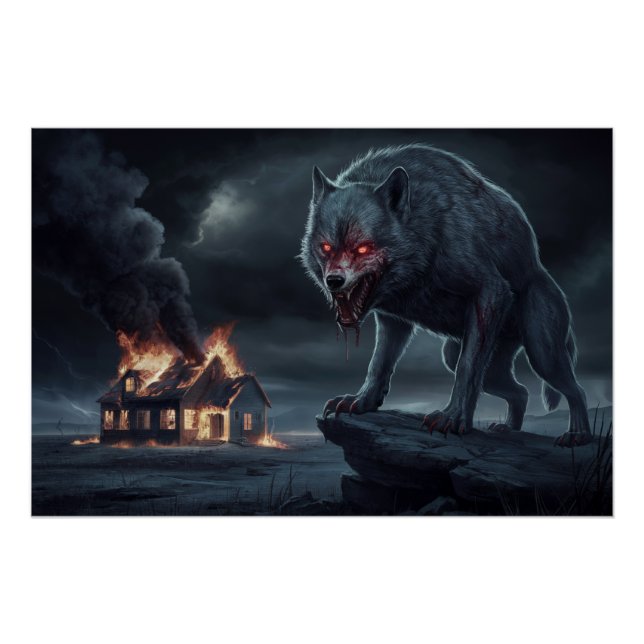Poster Wolf Feuer 03 (Vorderseite)