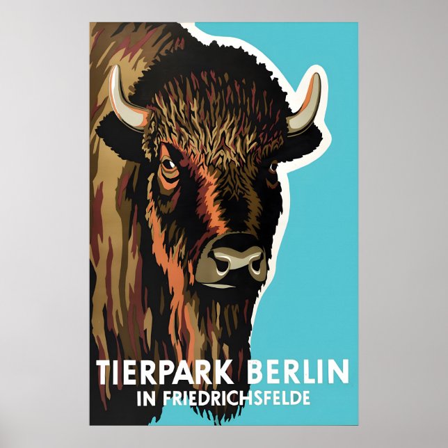 Poster Zoo Berlin Bison Vintage Art Wandbild (Vorne)