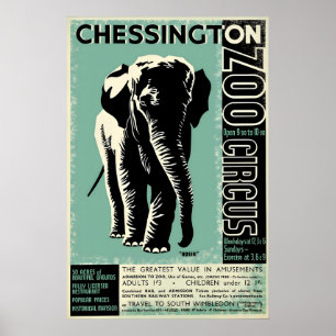 Poster Zoo Chessington Elefant Zirkus Vintage Kuns