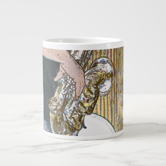 posterized Saxophon des Saxophonspielers golden Jumbo-Tasse (Vorderseite)