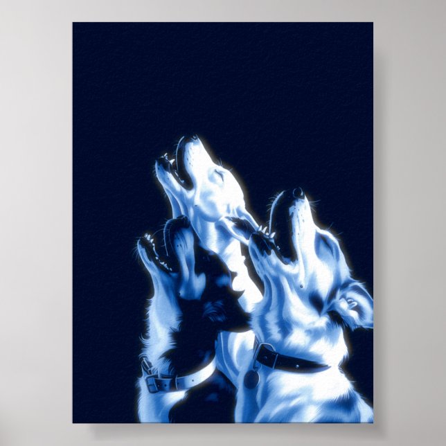 Posterprint Wandkunst mit heulenden Hunden in blau Poster (Vorne)