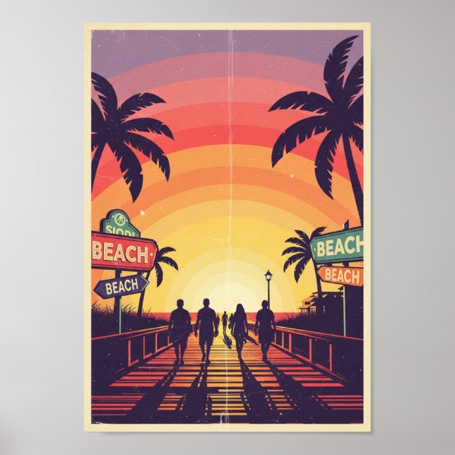 Posters Vintage Beach Sunset Print Poster (Vorne)