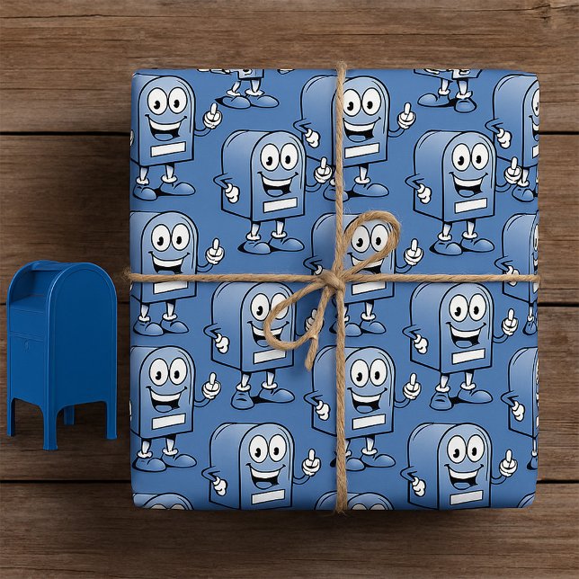 Postfach Mascot Happy Blue Postal Zeichen Geschenkpapier (Von Creator hochgeladen)
