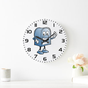 Postfach Mascot Happy Blue Postal Zeichen Große Wanduhr