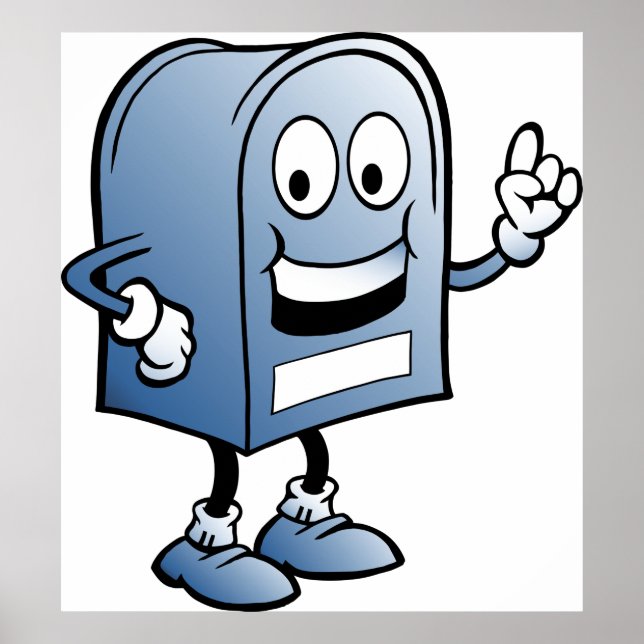 Postfach Mascot Happy Blue Postal Zeichen Poster (Vorne)